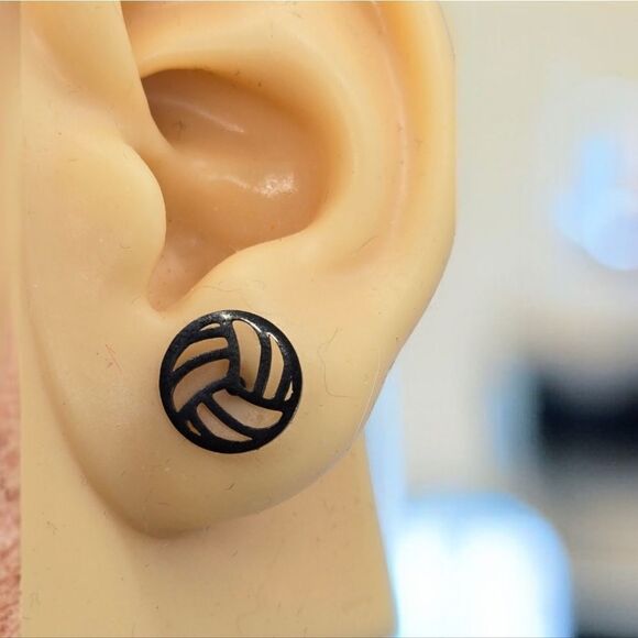 Volleyball 🏐 Black Stainless Steel Earrings Stud Gift VB Player Summer Olympics - Picture 1 of 6